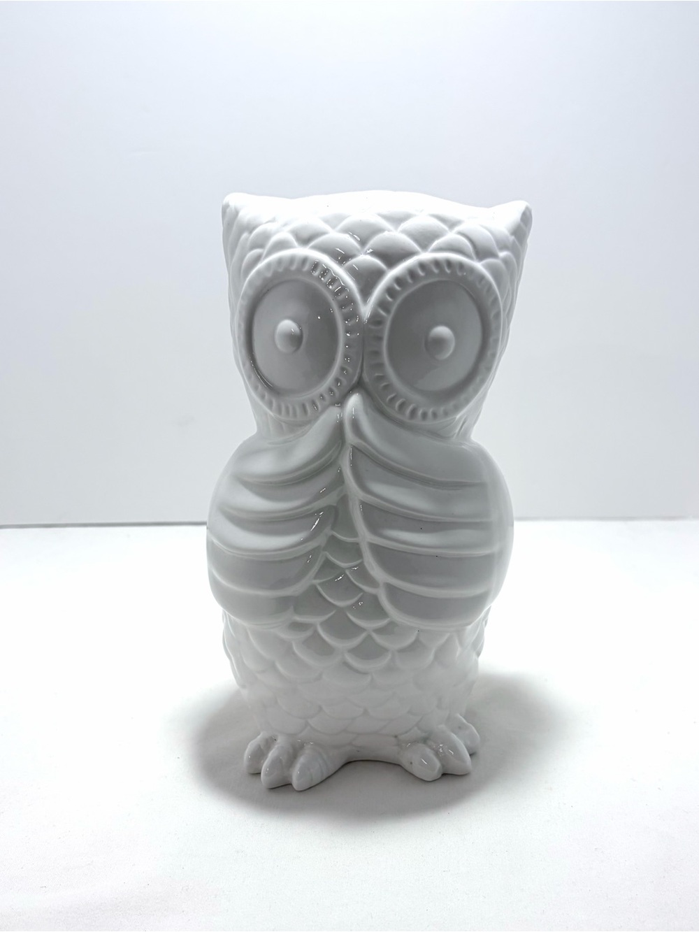Glazed White Ceramic Owl Sculpture for Home Decor